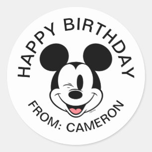 Sticker Rond Visage de la souris Disney Mickey   Joyeux anniver