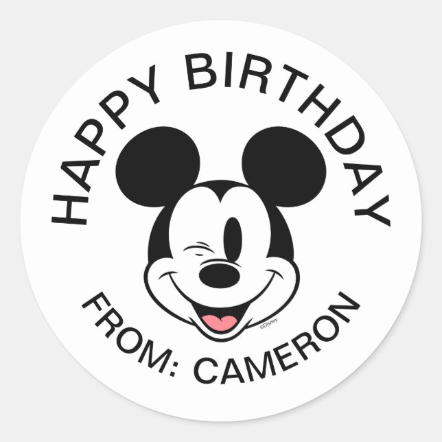 Sticker Rond Visage de la souris Disney Mickey | Joyeux anniver (Devant)