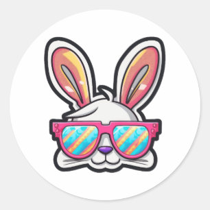 Sticker Rond visage de lapin avec lunettes de soleil jour de Pâ