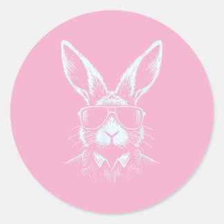 Sticker Rond Visage de Lapin avec Lunettes de Soleil pour Garço