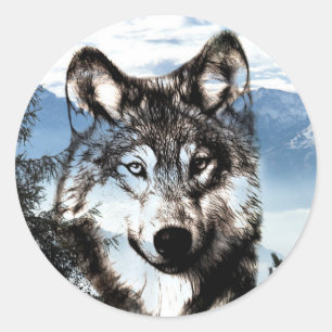 Sticker Rond Visage de loup