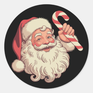 Sticker Rond Visage de Père Noël de Noël Vintage Drôle Vieil 
