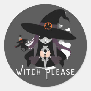Sticker Rond Visage de Sorcière