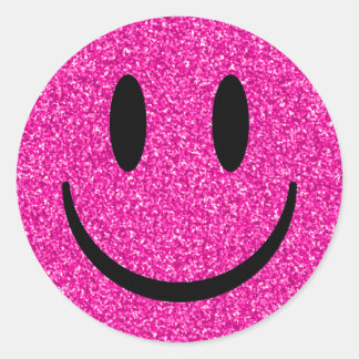 Sticker Rond Visage de sourire rose Parties scintillant