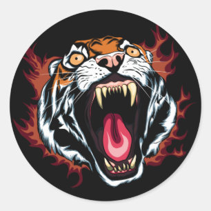 Sticker Rond Visage de tigre en colère