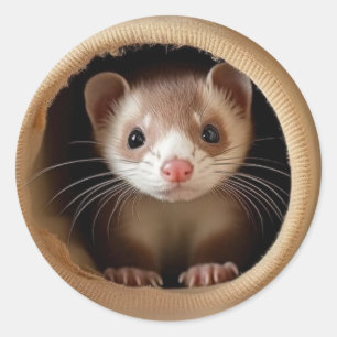 Sticker Rond Visage du Ferret de bébé - Ferrets mignons