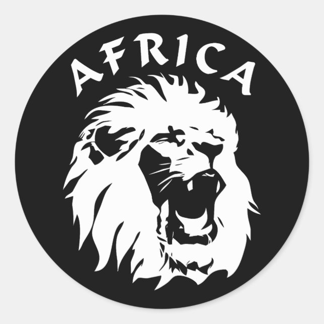 Sticker Rond Visage du lion rugissant | Afrique (Devant)