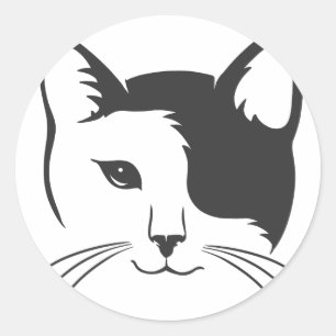 Sticker Rond Visage d'un chat blanc noir - Choisissez la couleu