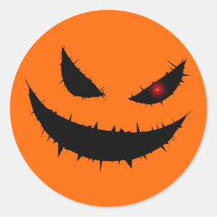 Sticker Rond Visage effrayant de citrouille