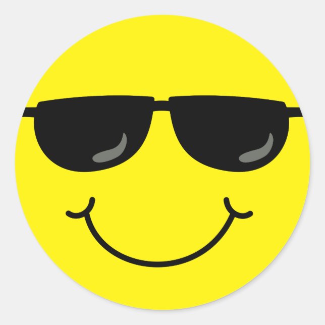 Sticker Rond Visage Emoji cool avec lunettes de soleil (Devant)