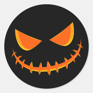 Sticker Rond Visage Jack-o'-lantern Joyeux noir et orange