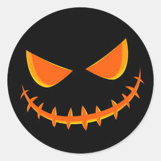 Sticker Rond Visage Jack-o'-lantern Joyeux noir et orange
