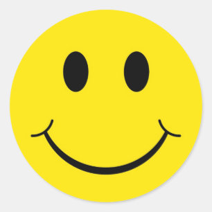 Sticker Rond Visage Jaune Heureux Classique des Années 70