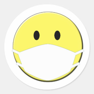 Sticker Rond Visage jaune portant un masque