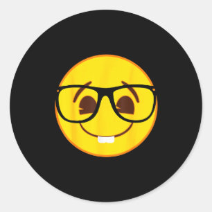 Sticker Rond Visage Jaune Souriant Gles Emoji Officiel Nerd