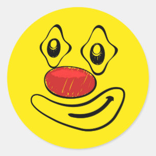 Sticker Rond Visage maladroit de jaune de clown