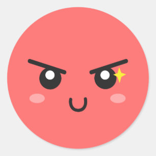 Sticker Rond Visage malicieux avec étincelle diabolique
