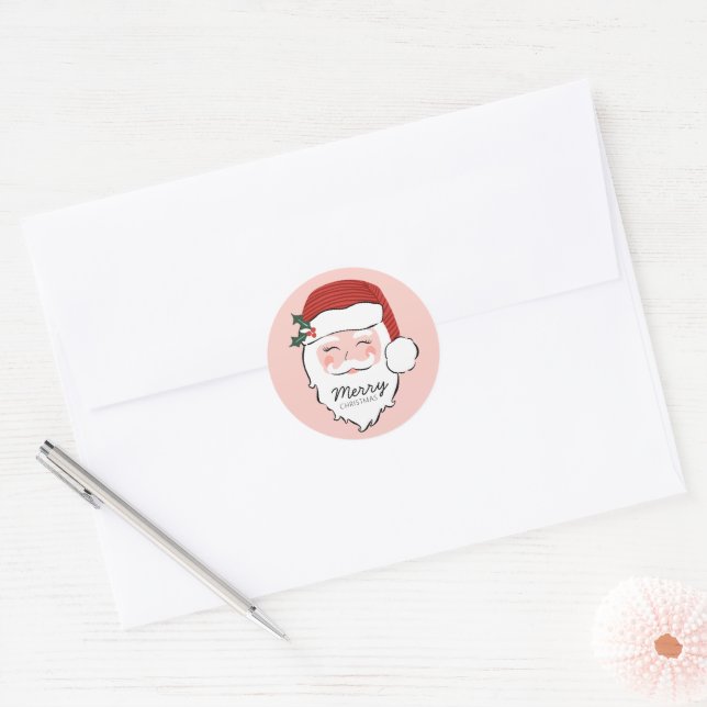 Sticker Rond Visage Père Noël joyeux | Joyeux Noël (Enveloppe)