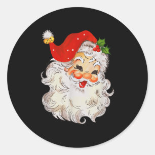 Sticker Rond Visage rétro joyeux du Père Noël vintage St. Nicol