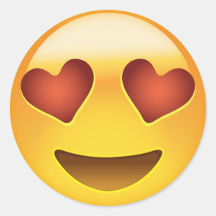 Sticker Rond Visage souriant avec les yeux en forme de coeur Em