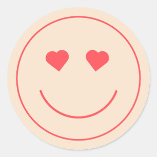 Sticker Rond Visage souriant yeux coeur   Orange