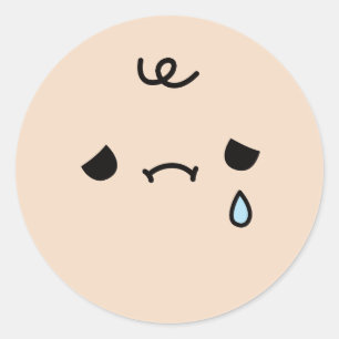 Sticker Rond Visage Triste Mignon Avec Larme Doodle