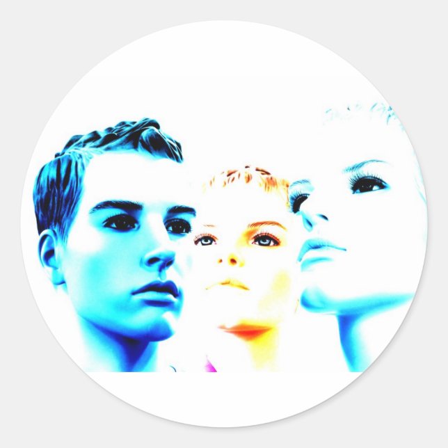 Sticker Rond Visages cool (trois amis), design minimaliste (Devant)