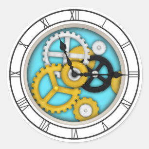 Sticker Rond Visible Horlogerie Roman 3-D Art Illusion Aqua