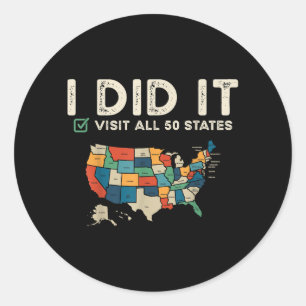 Sticker Rond Visité les 50 États américains - Carte de voyage U