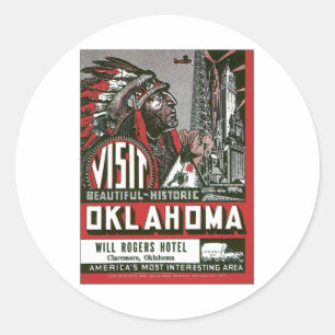 Sticker Rond Visite l'Oklahoma Etats-Unis CORRECTS vintage