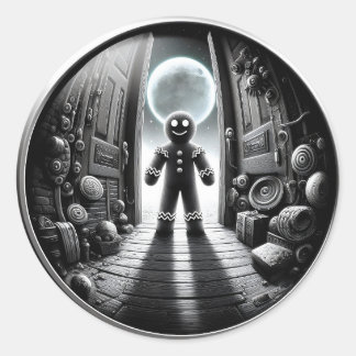 Sticker Rond Visiteur de pain d'épices sur la lune à la porte |