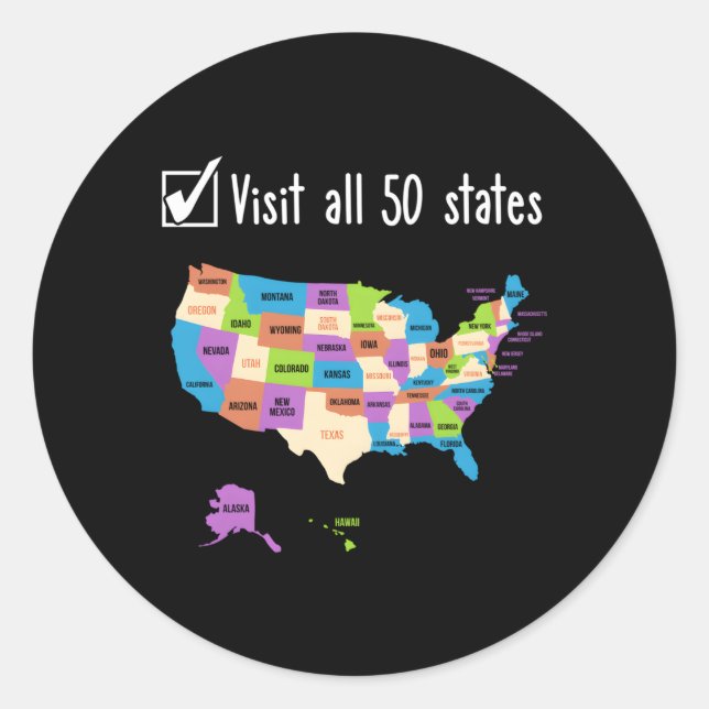 Sticker Rond Visitez Tous Les 50 États Usa Bucket List (Devant)