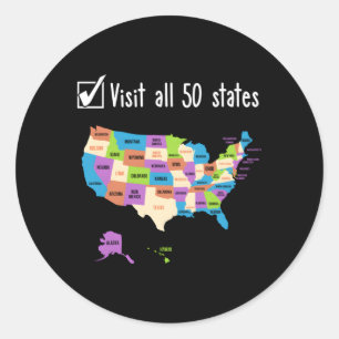 Sticker Rond Visitez Tous Les 50 États Usa Bucket List