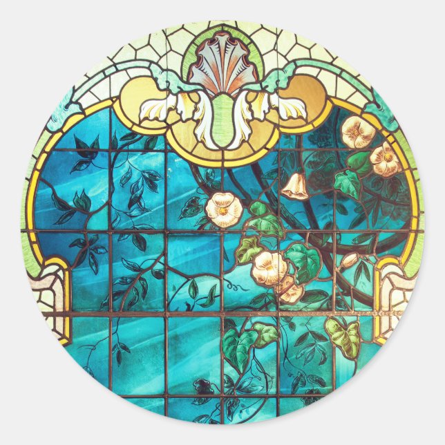 Sticker Rond Vitrail Art nouveau floral victorien (Devant)
