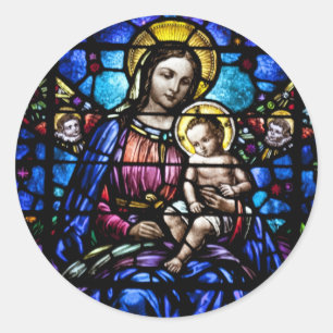 Sticker Rond Vitrail de Madonna et d'enfant