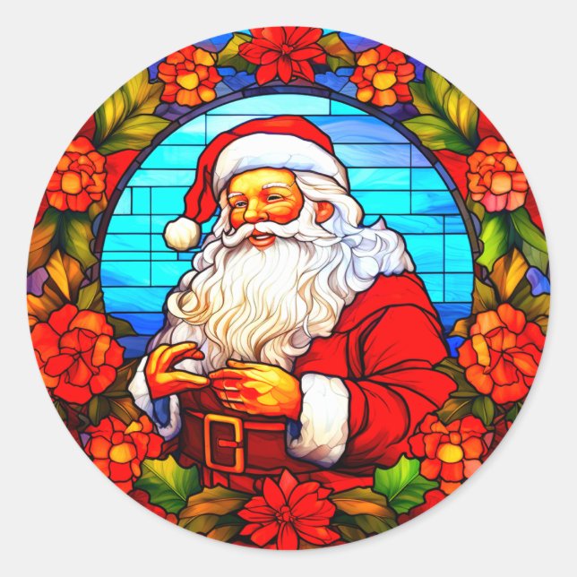 Sticker Rond Vitrail Père Noël ornement de Noël-67674 (Devant)