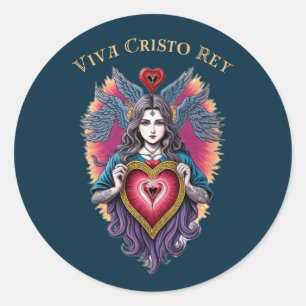 Sticker Rond Viva Cristo Rey Sacred Heart