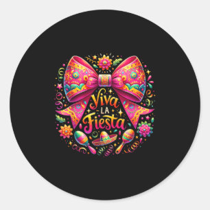 Sticker Rond Viva La Fiesta Coquette Bow Cinco De Mayo Mexicain