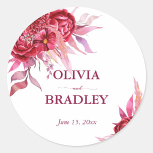 Sticker Rond Viva magenta fleurs roses