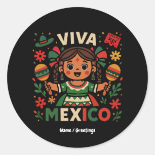 Sticker Rond Viva Mexico Mexicaine Fête de l'Indépendance Fémin