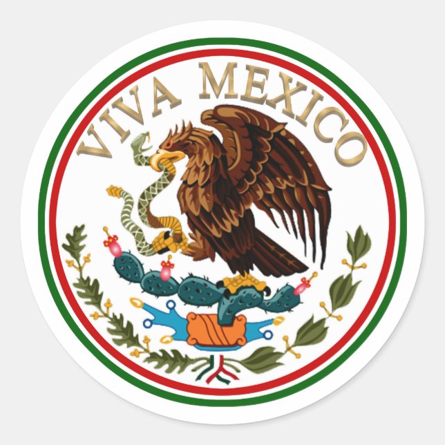 Sticker Rond Viva Mexique Drapeau mexicain avec texte or (Devant)