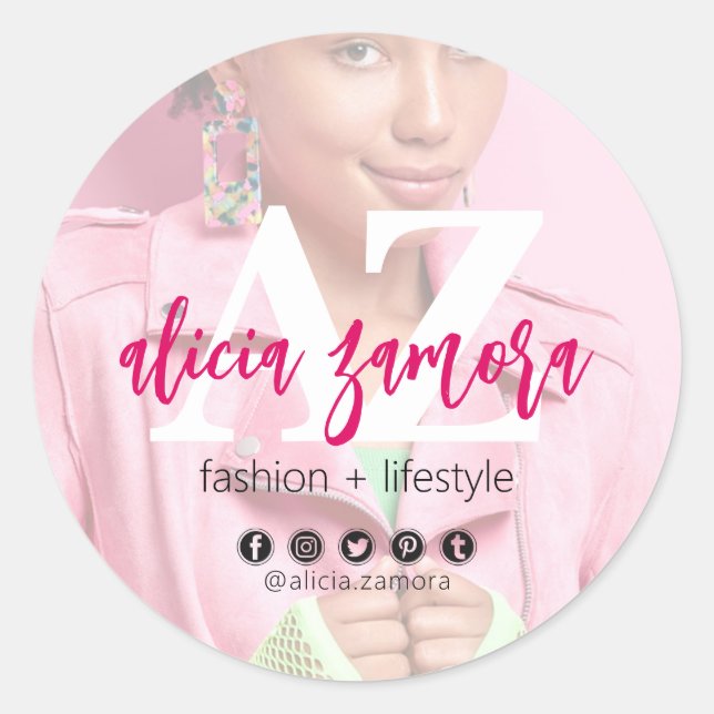 Sticker Rond Viva Moderne Magenta Influenceur Social Photo pers (Devant)