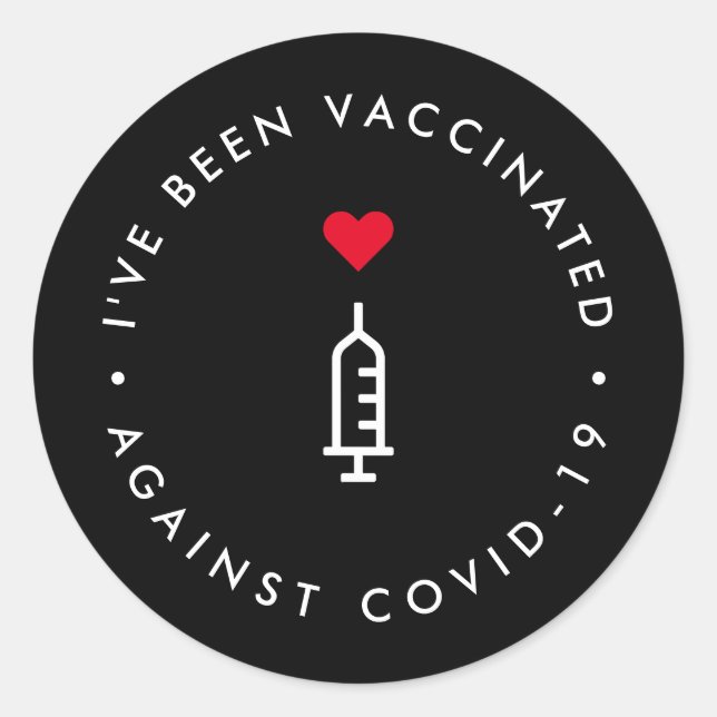 Sticker Rond Vive 19 vaccinée | Coeur rouge noir moderne (Devant)