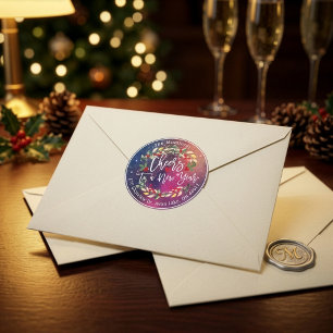 Sticker Rond Vive la nouvelle année Joyeux Noël Adresse florale