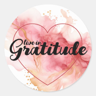 Sticker Rond Vivez Dans L'Encre Rose Gratitude