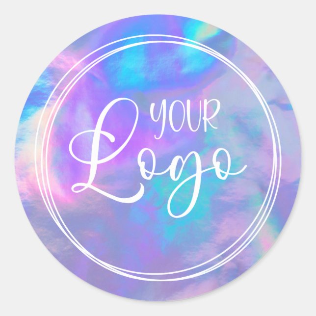 Sticker Rond Vivid Magenta Aqua Holographie Votre Logo Ici (Devant)