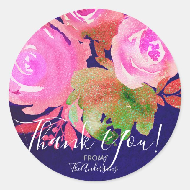 Sticker Rond Vivid Purple Moderne Printemps Floral Bouquet Mari (Devant)