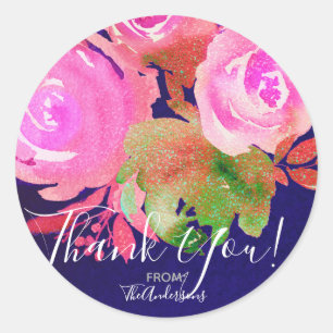 Sticker Rond Vivid Purple Moderne Printemps Floral Bouquet Mari