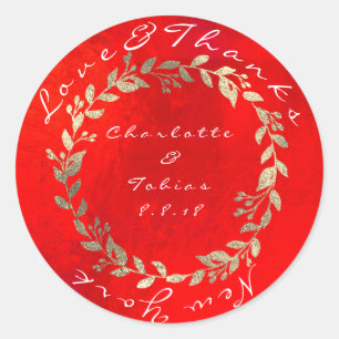 Sticker Rond Vivid Red Gold Champaign Mariage Merci Metallic
