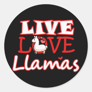 Sticker Rond Vivre, Amour, Llamas